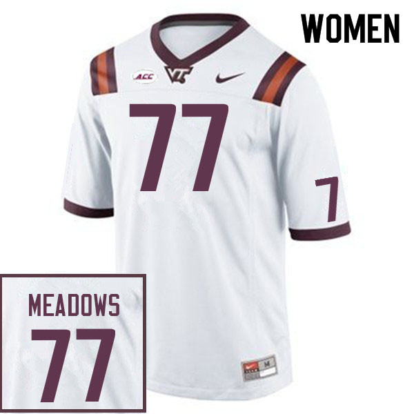 Women #77 Brody Meadows Virginia Tech Hokies College Football Jerseys Sale-White - Click Image to Close